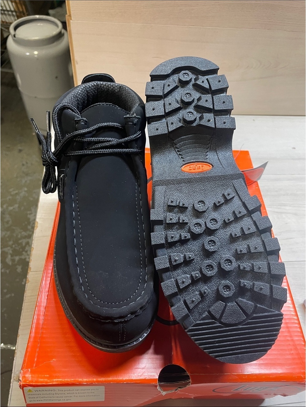 Fringe Studio Black Moc Toe Work Boots with Lug Sole